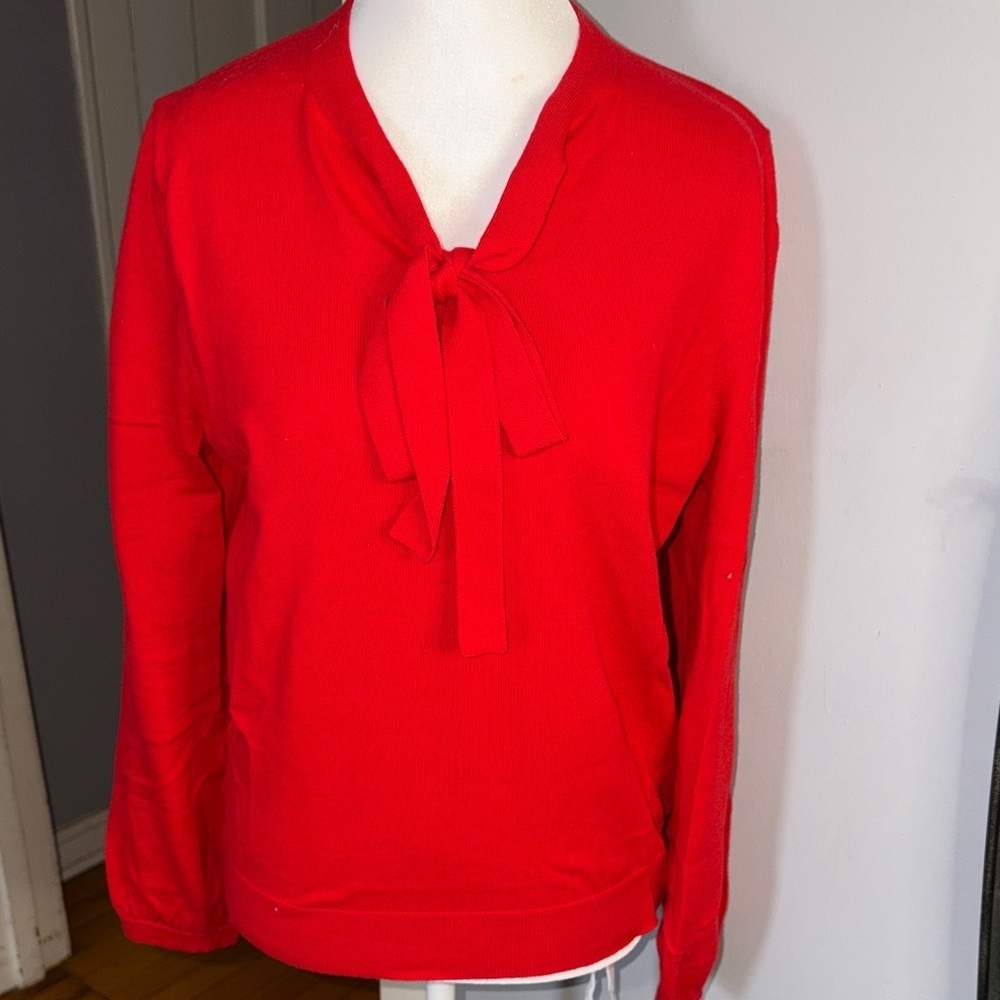 Boden 70%Algodon 30 % Wool Scarlet Knit Top with Bow Accent